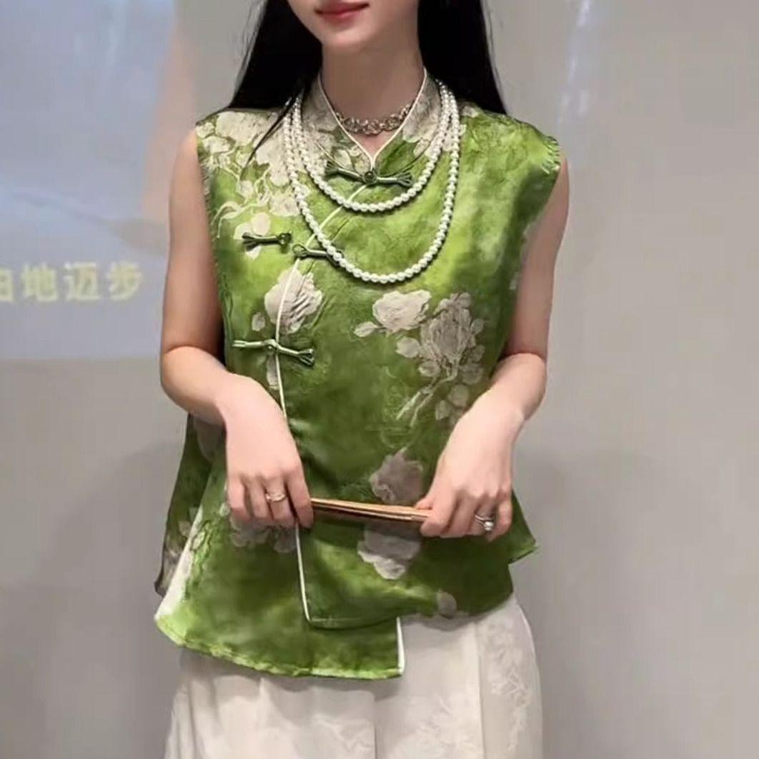 

Summer shirt, high-end top, summer outer placket top, sleeveless temperament M [Recommended within 50kg]