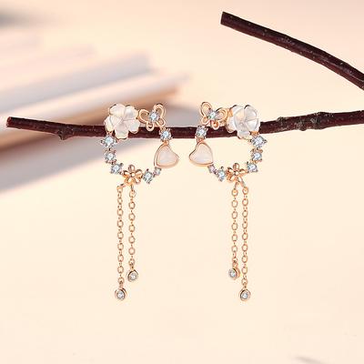 Koreanischen Stil S925 Sterling Silber Schmetterling Stud Ohrringe Weibliche Blume Kleine Schmetterling Ohrringe Lange