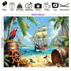 Caribbean Pirate Backdrop - Tropical Beach Ship, Parrot & Treasure Background