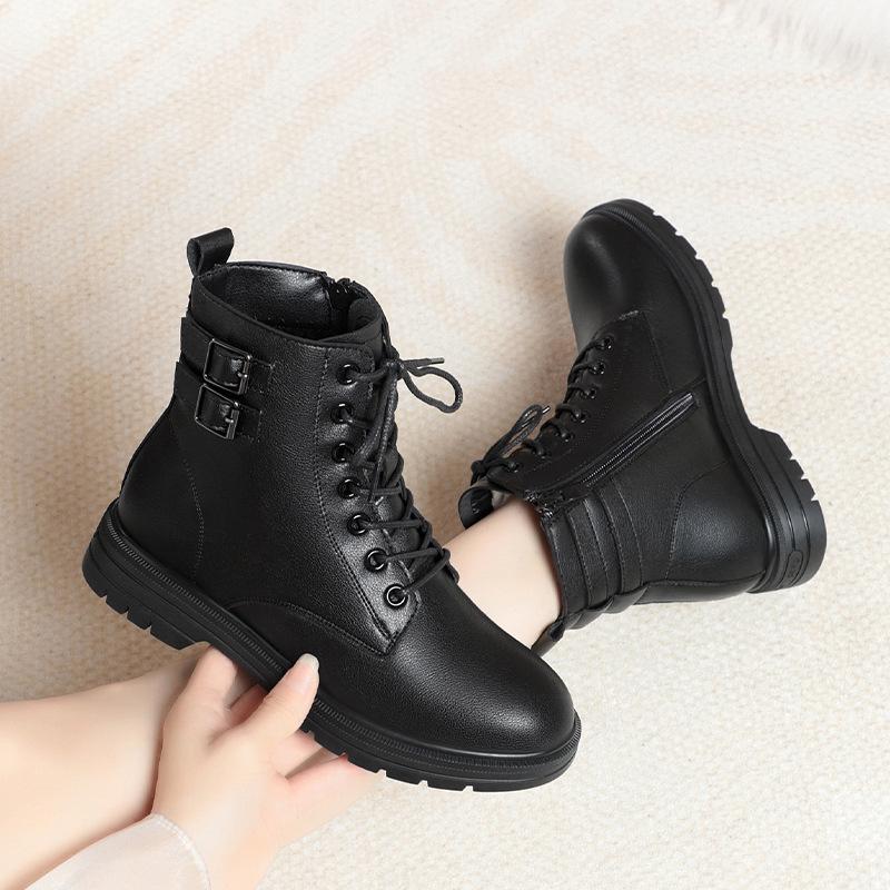 Boots Women's Popular Shoes This Year, New Martin Boots Autumn and Winter Fleece Leather Shoes Mother Shoes Short Boots Cotton Shoes