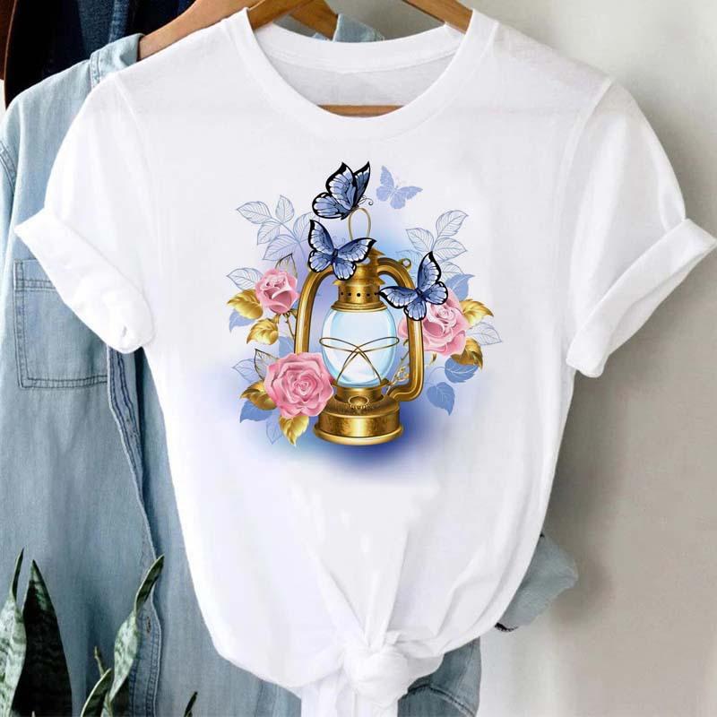 Woman Plus Size Tops Oversized T Shirt Aesthetic Clothes Summer Burst Cute Cartoon Butterfly Trend Letter Print Top T-shirt