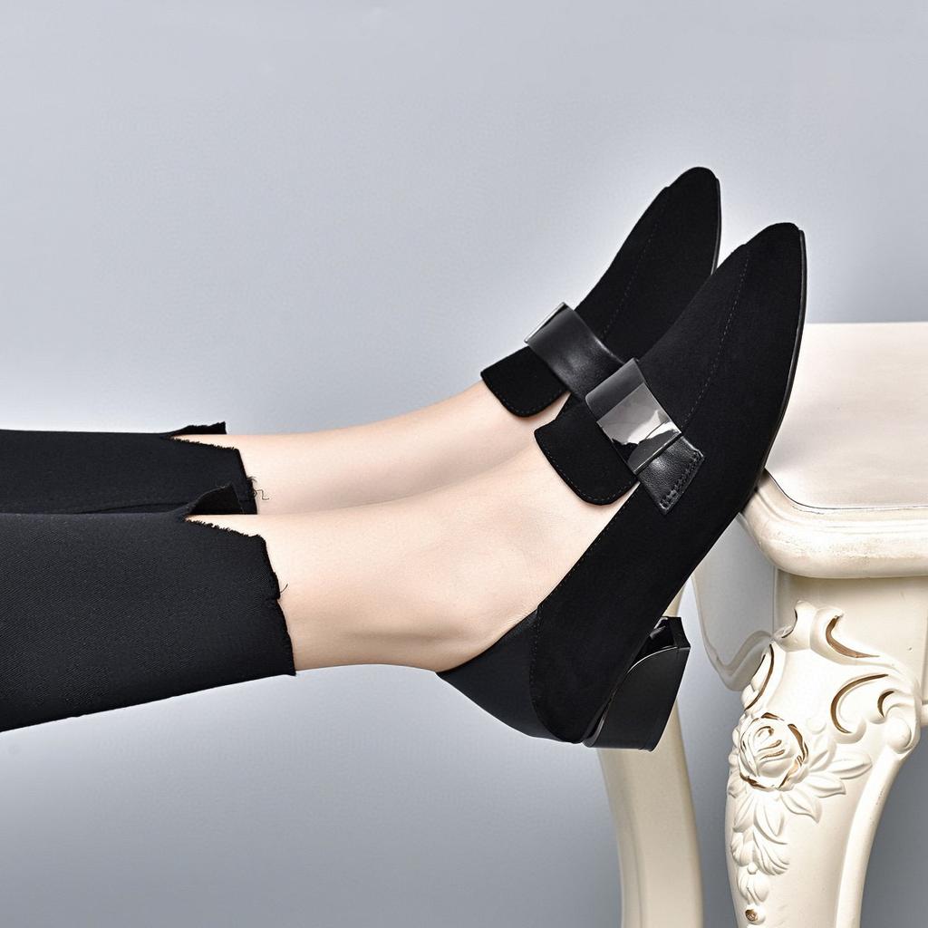 Pointed High Heels Women's Shoes Autumn New Sheepskin Square Buckle Thick Heel Single Shoes Fashion Shoes Four Seasons Shoes Work Shoes