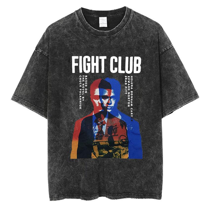 Vintage Washed Tyler Durden Fight Club Graphic T Shirt Mens High Quality Oversized Cotton Tshirts Yk Gothic Clothing Tshirt