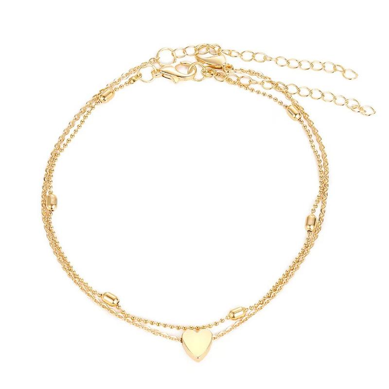 Bead Double Heart Heart Anklet Creative Retro Simple Multi-layer Alloy Anklet
