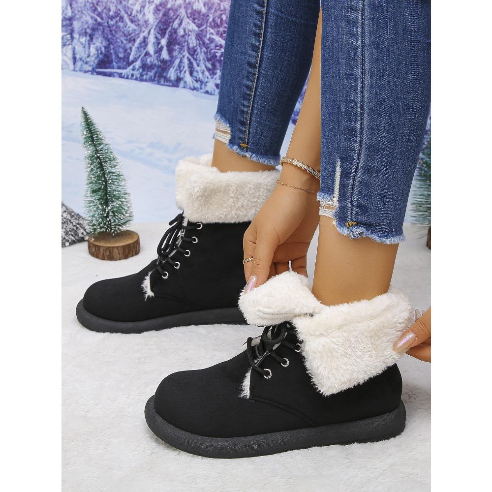 Women's Warm Winter Snow Boots,Plush Lined Platform Boots with Lace Up Closure and Fuzzy Fur,Plus Size Available