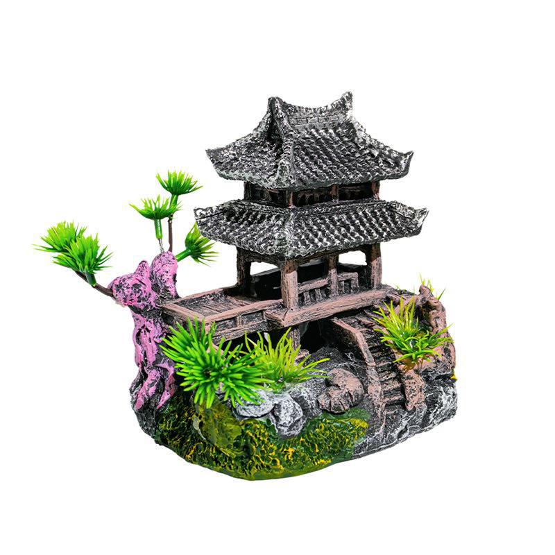 Retro Jiangnan Fish Tank Decoration: Yunhelou Cottage Rockery