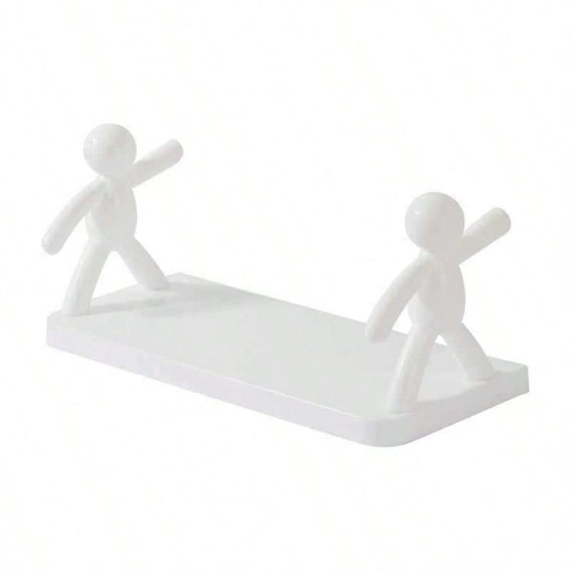 1pc Cute White Statue Wall Mount Storage Rack - No Drilling Required, Perfect For Bathroom And Kitchen Organization