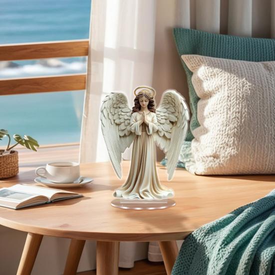 2D Acrylic Jesus Nativity Ornament Angel Wing Table Sign with Base Home Office Desktop Bookshelf Religious Christmas Decoration