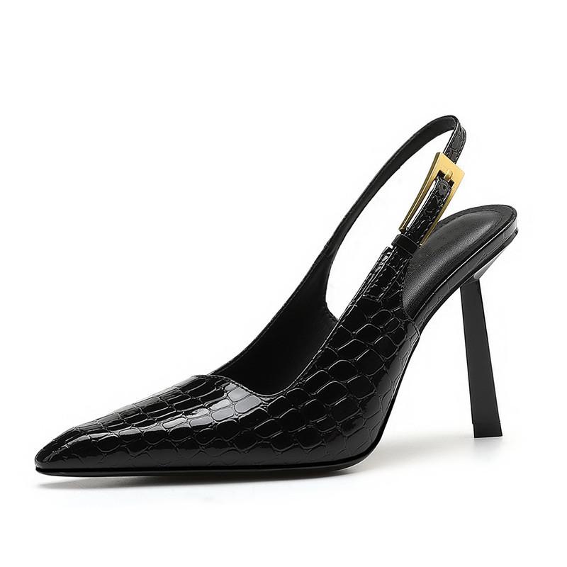 

Модный стиль Звезда Модная лакированная кожа Женские туфли-лодочки Летние Квадратный носок Металлическая пряжка Слингбэки Элегантные Тонкие высокие каблуки Туфли для платья 35 чёрный