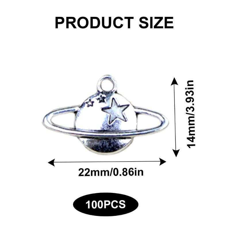 100pcs Saturns Planet Charm In Antique Silver Unique Silver Color Planet Pendants For Trendy DIY Necklace And Bracelet