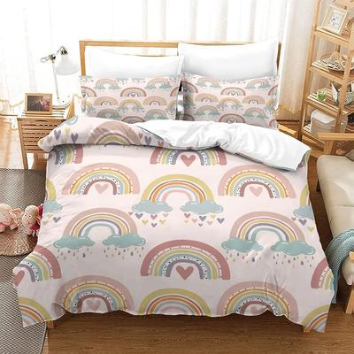 Ensemble Housse de Couette Arc-en-Ciel Cœur Amour Ensemble de Literie Microfibre Coloré Arc-en-Ciel Nuages Housse de Couette Taille Simple King Pour Enfants Filles