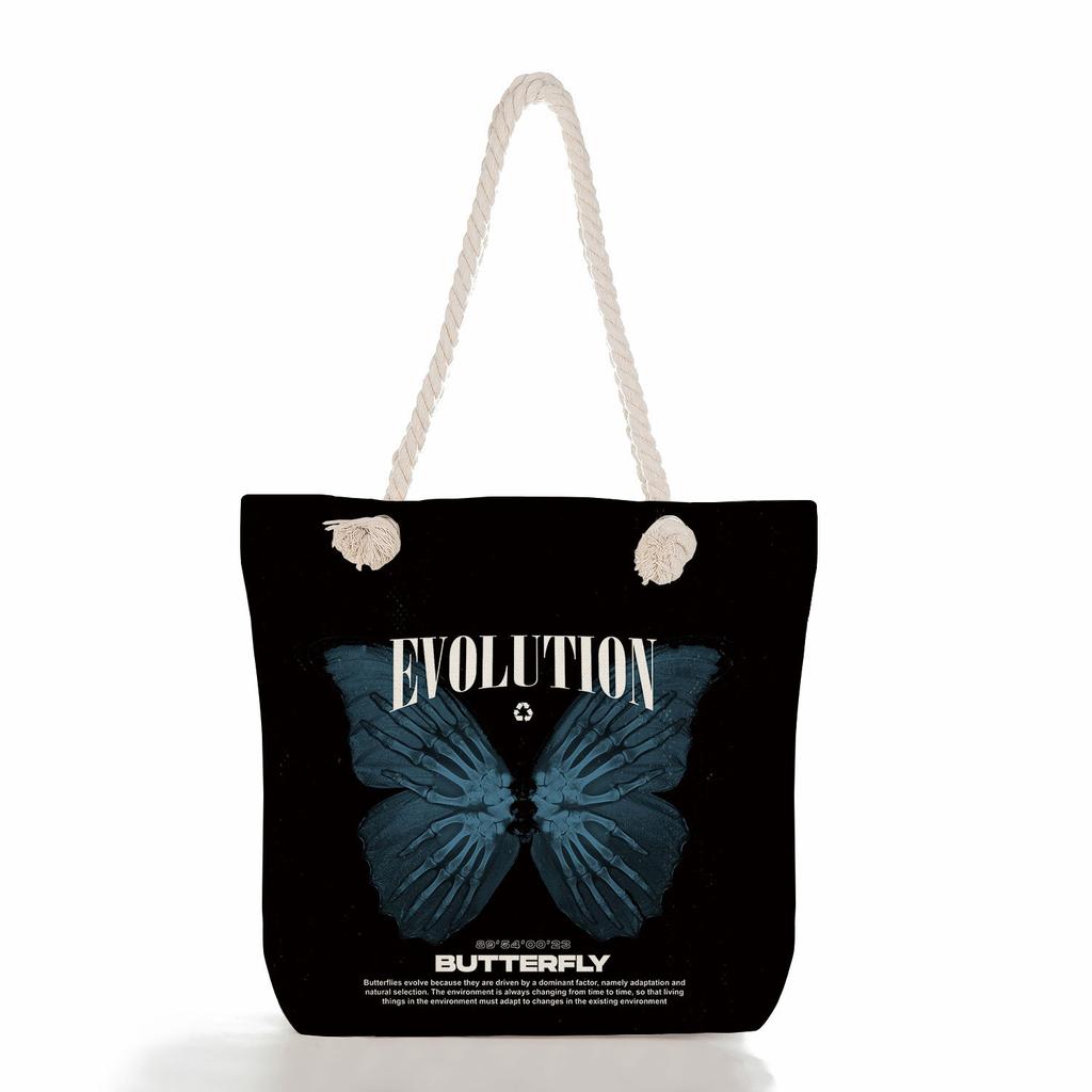 Multifunctional Mushroom Butterfly Printed Thick Rope Shoulder Beach Bag Casual large capacity handbag 7616