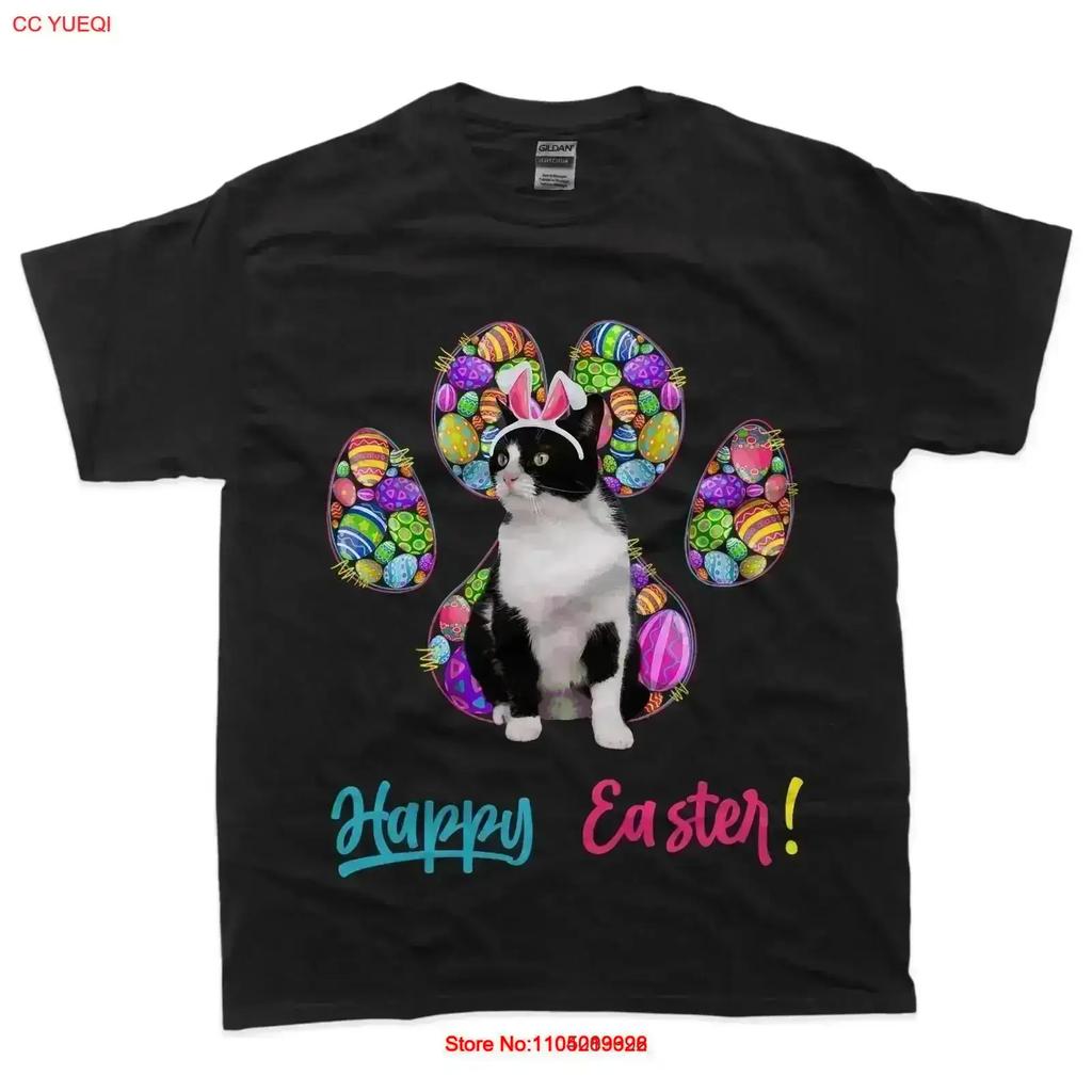 Cute Tuxedo Cat Bunny Ears Easter Eggs Paw Day T Shirt vintage Washed Versatile Soft designer clothes homme Stylish Breathable
