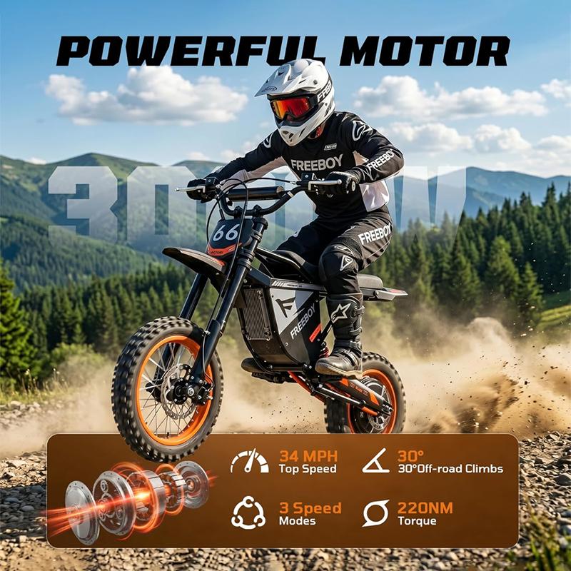 Y66 Off Road Electric Dirt Bike, 1000W Hub Motor 48V30Ah Battery Max 55km/h Hydraulic Brake All Terrain Motorcycle
