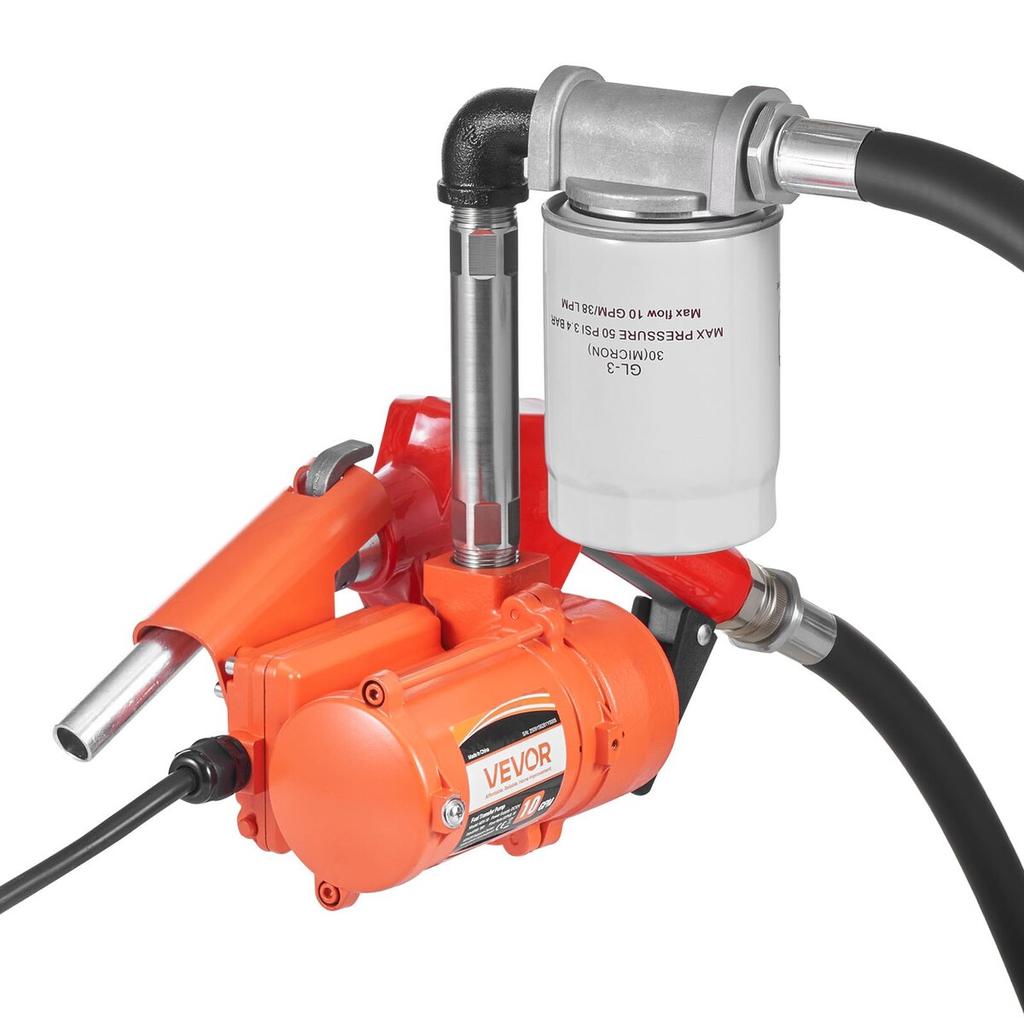 Fuel Transfer Pump, 12V DC 40 L/min, Portable Diesel Transfer Pump Kit, with Auto Shut-Off Nozzle, Discharge Hose, Overheat Protection, Power Cable,