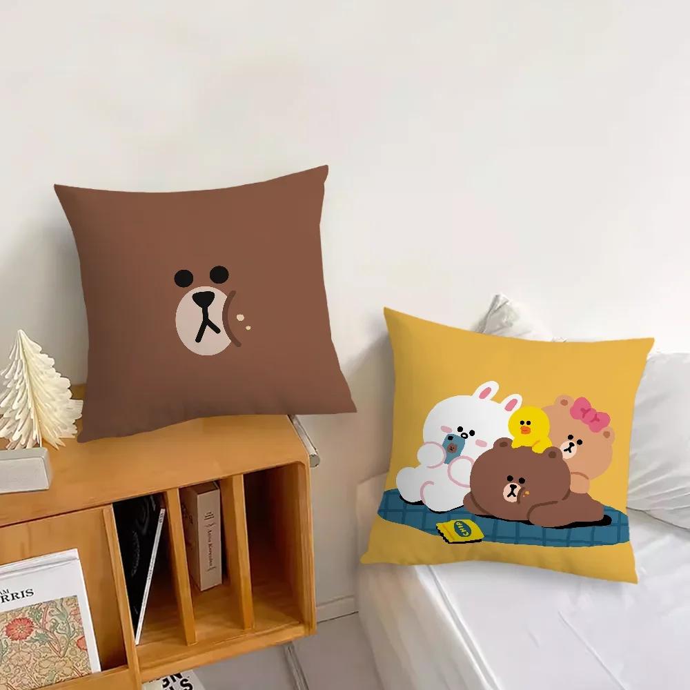 Korean Cute L-Line F-Friends Brown cushion cover Living Room Headboard Bedroom Office Cushion Cushion Sofa Nap Time Pillow Case