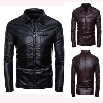Autumn and Winter New Men's Casual Leather Jacket Motorcycle Lapel Leather Jacket for Men