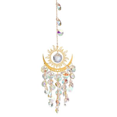 1ks Crystal Wind Chime Moon Sun Catcher Diamantové hranoly Přívěsek Lapač snů Duhová závěsná kapka Domácí zahrada Dekor Větrovka