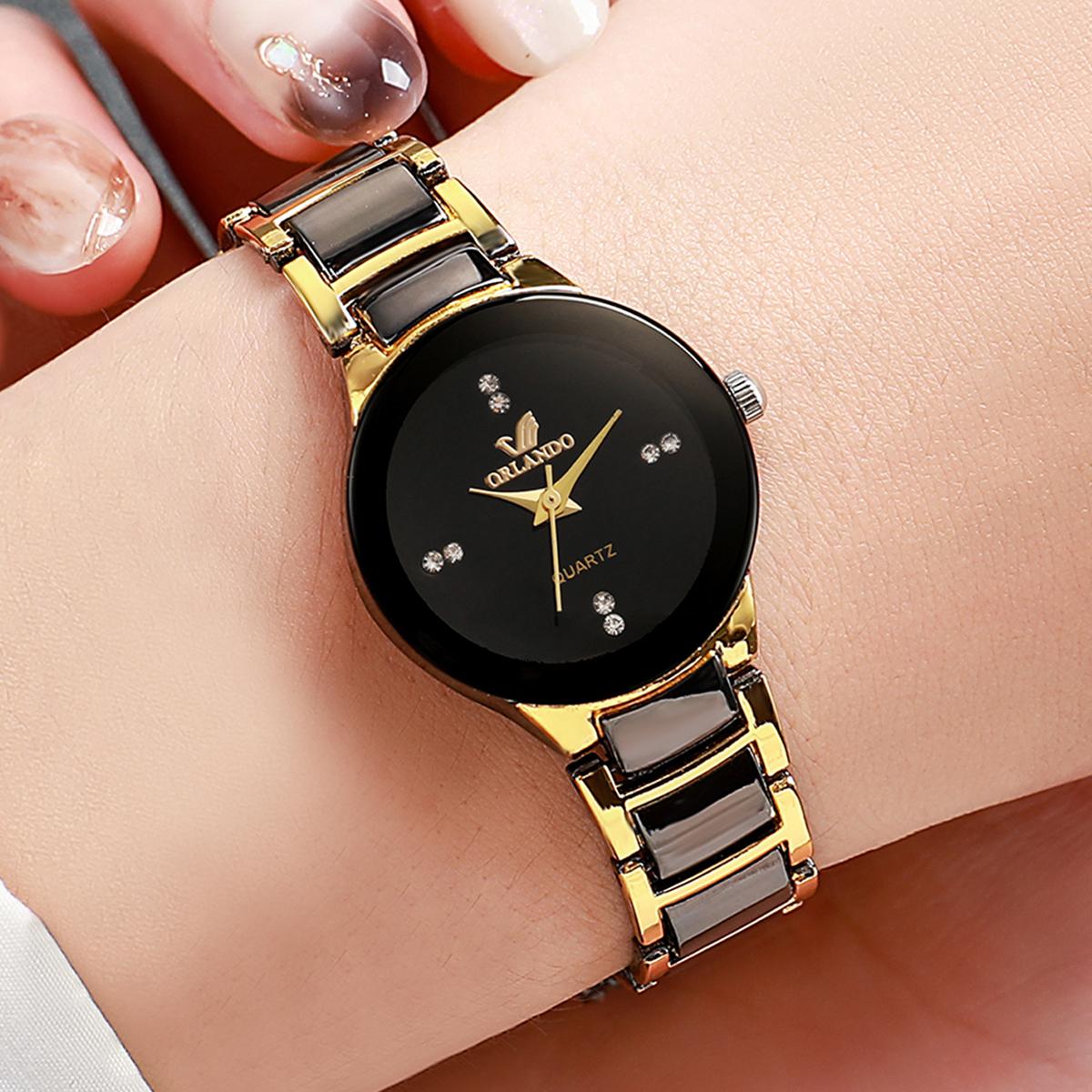 Fashion Rhinestone Women s Watch Steel Band Analog Quartz Watches чёрный