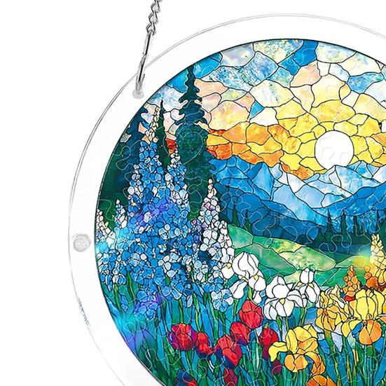 Window Hanging Ornament Suncatcher Puzzle Stained Glass Effect Decorative Light Shadow Art Piece for Balcony Window Decor Gift