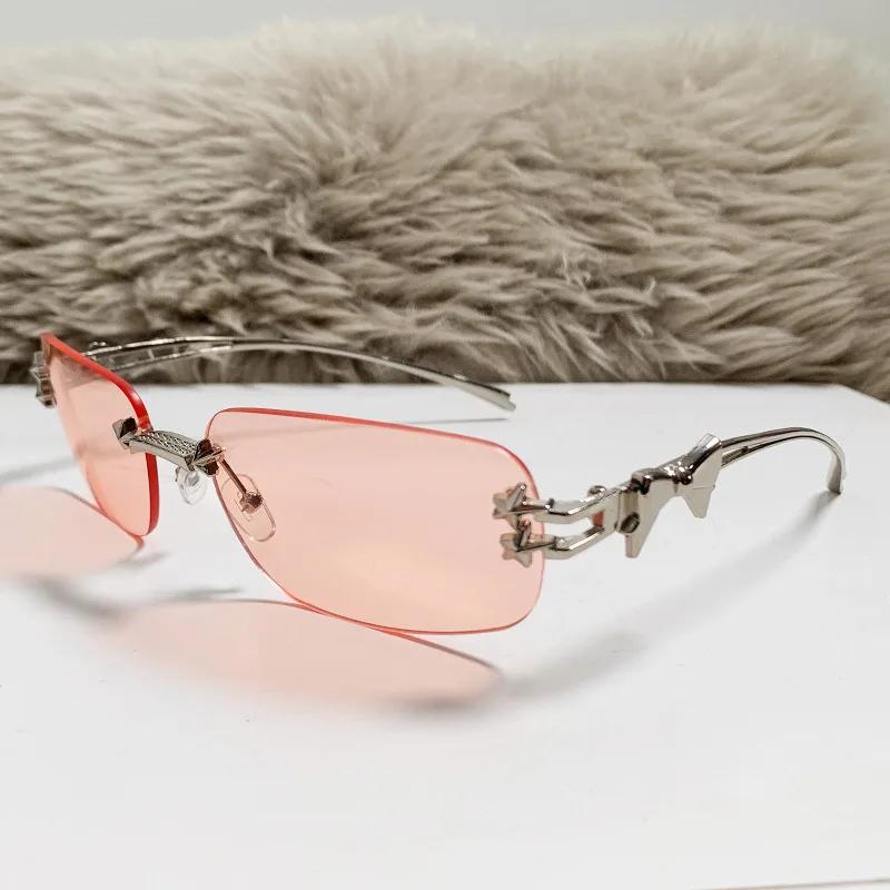 

Y2K Vintage Rimless Square Cute Bow Sunglasses Women Luxury Brand Designer Sun Glasses Punk Popular Hip Hop Rivet Star Eyeglass