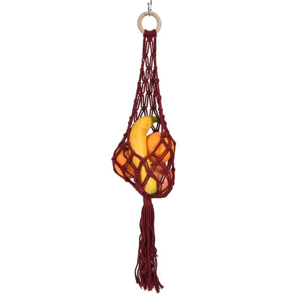

Kitchen Decoration Cotton Rope Net Bag Reusable Ventilated Fruit Storage Net Bag Wine Red Wall Mounted Hanging Basket Kitchen