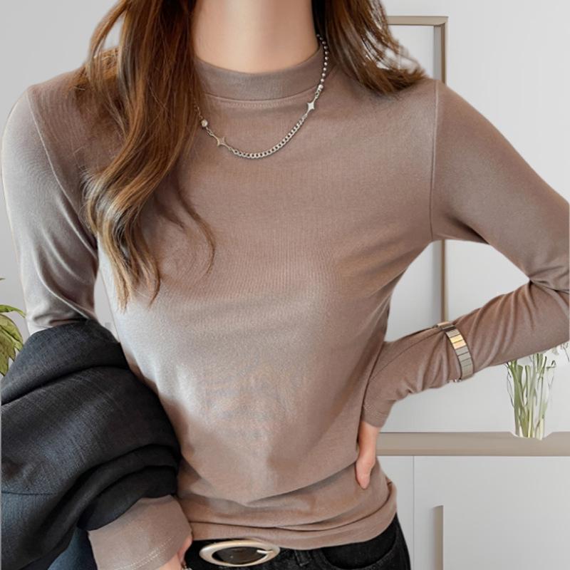 

Модальная рубашка с полувысоким воротником, длинным рукавом и облегающего кроя для женщин - Корейский стиль, осенне-зимнее нижнее белье M (90-120 jin)