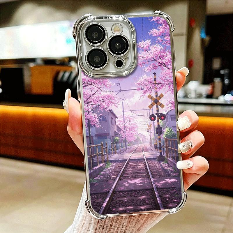 Anime Aesthetic Scenery Plating Phone Case For Iphone 16 17 Pro Max Air 16E 14 15 Plus 12 13 Mini Anti-Fall Airabag Cover