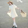 Women's French Chic Apricot Yellow Puff Sleeve A-Line Midi Dress