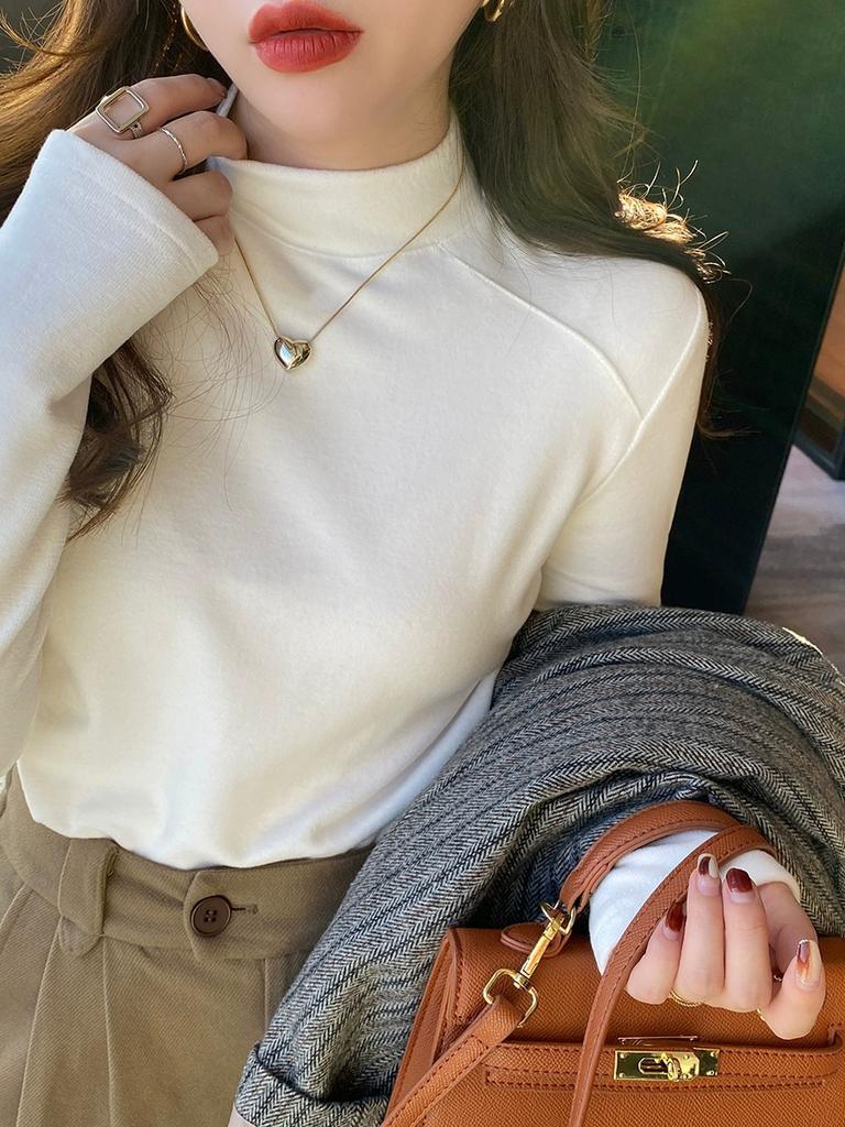 Temperament semi-turtleneck fishbone line design bottoming shirt women's spring slim-fitting simple long-sleeved inner collar top