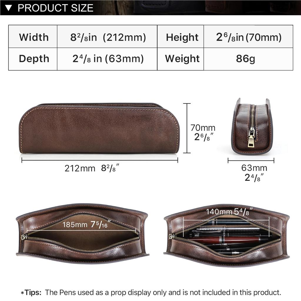 family Genuine Leather Pen Large Holds 20 Fountain Simple and Compact Leather Pencil Dark Pen Perfect Gift for High School Students and Working