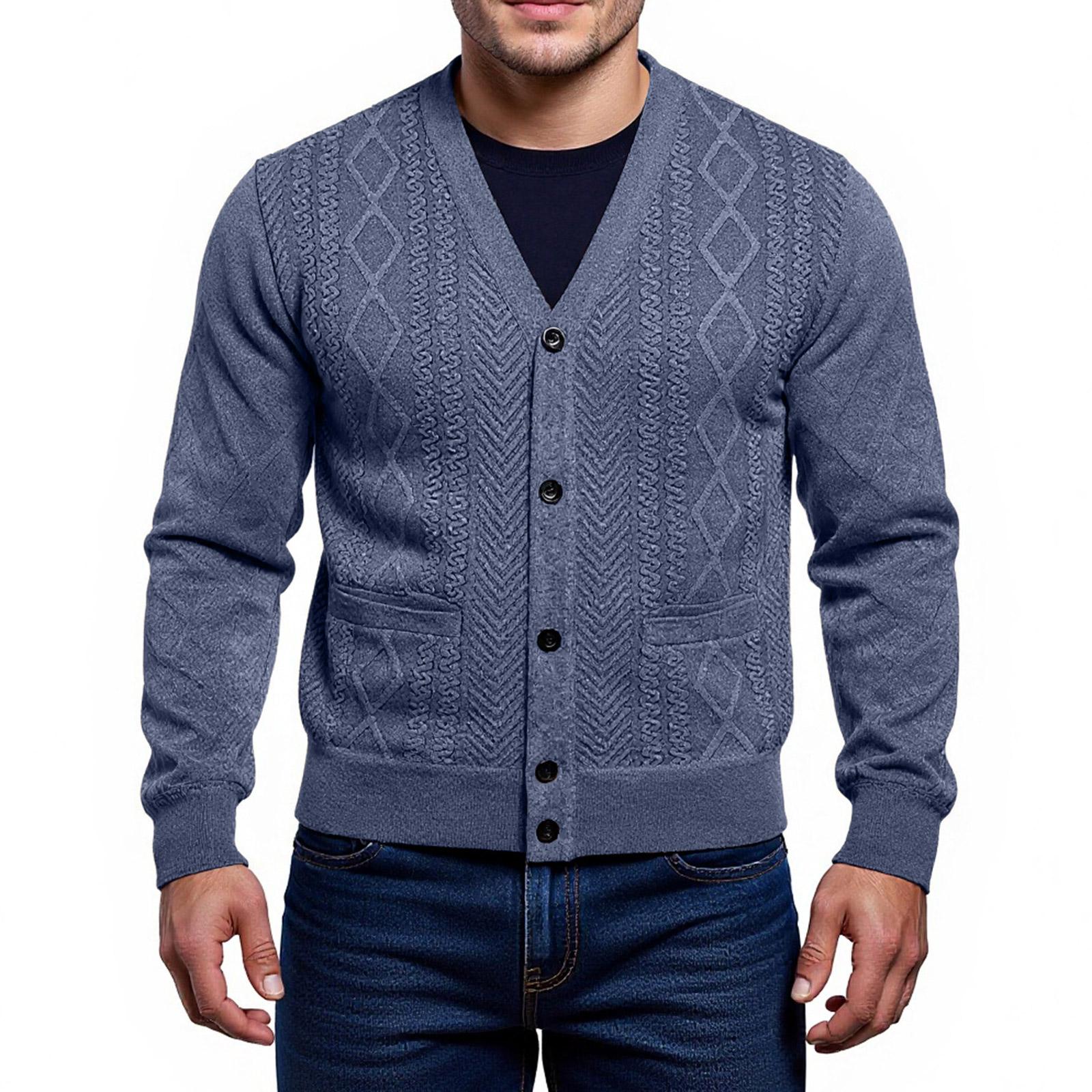 

Мужской Тренд Повседневный Свободный С добавлением флиса Верхняя одежда Кардиган Вязаный Свитер Пальто L