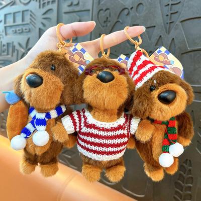 Schlüsselanhänger Anhänger Plüsch Hund Puppe Anhänger Schlüsselanhänger mit Hüten Pullovern Schals Rucksäcken Schlüssel Anhänger Geschenk Accessoire