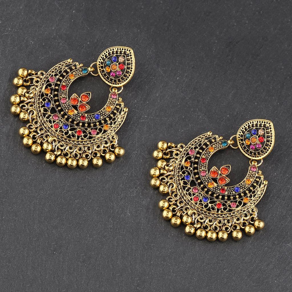 Exaggerated pendant earrings with a niche design, bell earrings, vintage alloy ethnic style jewelry