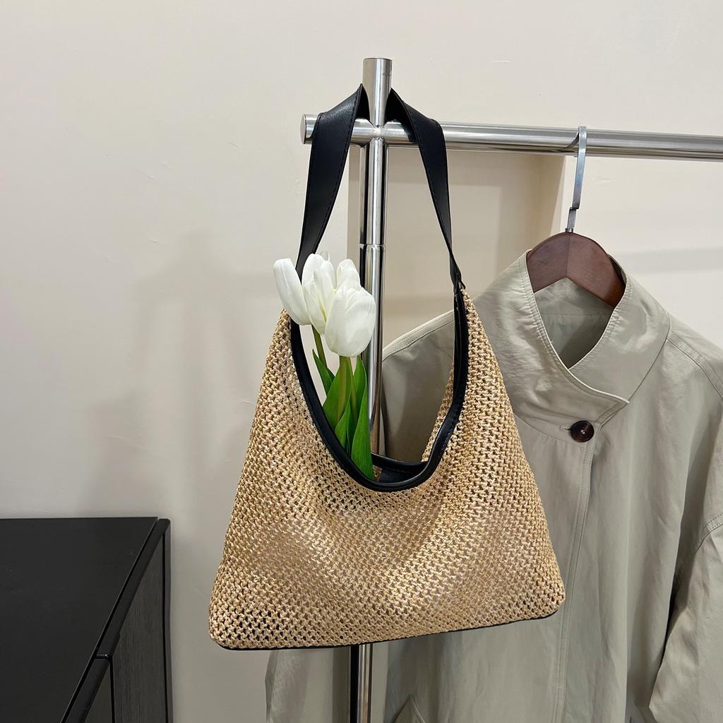 Straw large-capacity fashion casual bag is popular in summer, woven shoulder underarm bag tote bag