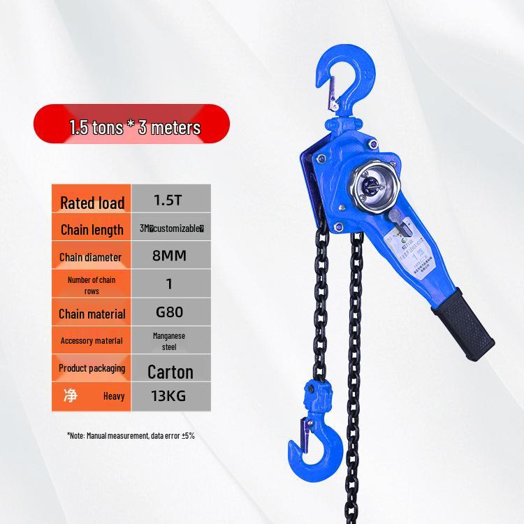 Hand Chain Hoist - Non-Jamming Manganese Steel Chain in 0.75, 2, 3, and 6 Ton Capacities