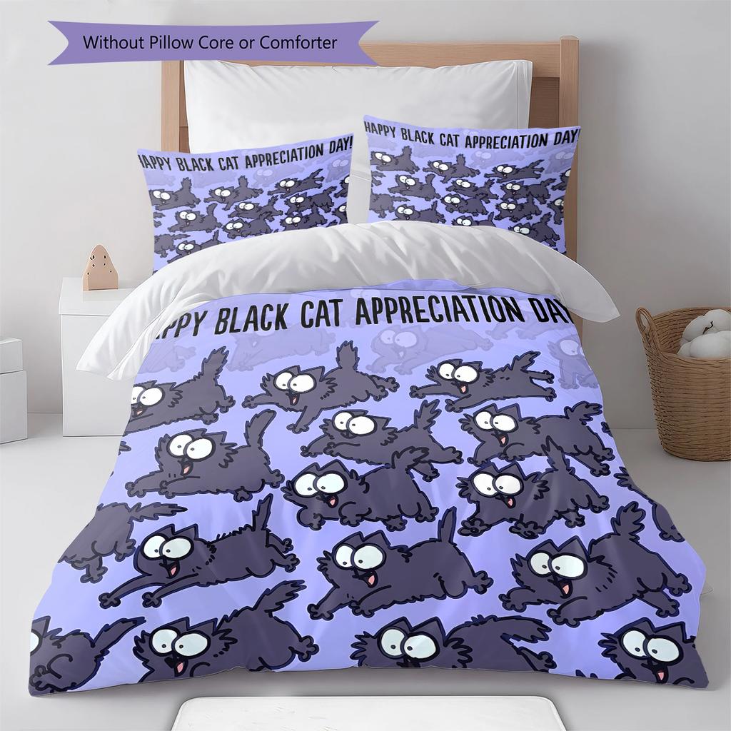 Simon's Cat Pattern Bedding,Quilt Set Quilt Cover Pillowcase Home Birthday Gift (1 * Duvet Cover + 2 * Pillowcase, Without Core)
