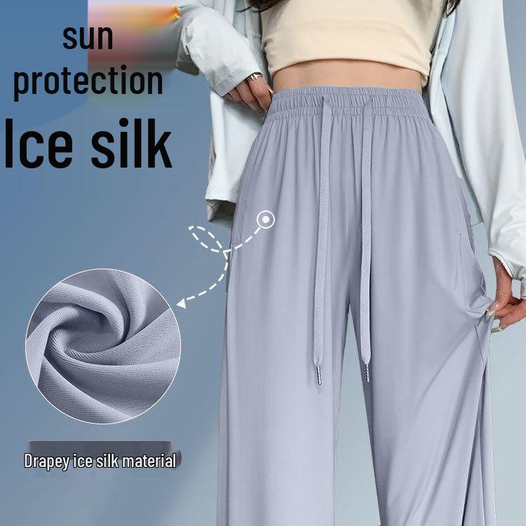 Women's Summer High-Waist Sun Protection Wide-Leg Pants - Ice Silk Loose Fit