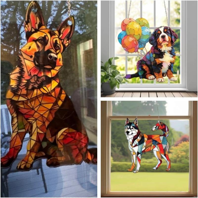 Dachshund Vindusoppheng Dekor Solfanger Hund Farget Glass Vinduspryd Håndlagde Solfangere Dekor for Innendørs Utendørs Hage