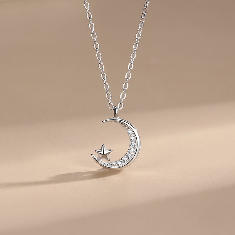 Tancise S925 Sterling Silber Stern Mond Halskette Damen Japan und Südkorea Micro Intarsien Halskette Schlüsselbein Kette Ins Anhänger Halskette