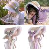 Ruffle Lace Beach Hat Flat Top Hat  for Elegant Tea Party Princess Beach Outdoor Travel