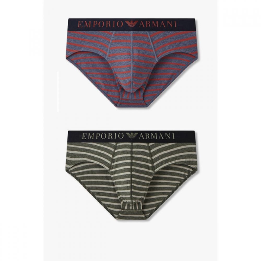 Emporio Armani Мужские хлопковые трусы-слипы с цветными полосками, 2 шт. 0815111040 0815111042 L(105)
