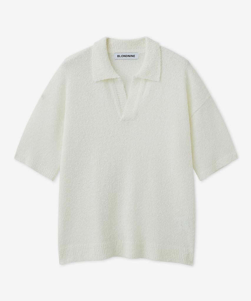 BLOND9 Tail Yarn Open Collar Short Sleeve Knit_Ivory