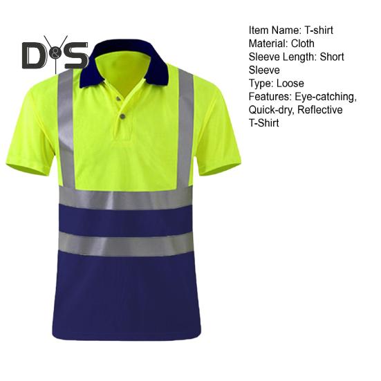Gut sichtbares Sicherheits-T-Shirt mit Reversknopf und reflektierendem Band. Schnelltrocknendes, atmungsaktives Arbeitskleidungs-Sicherheitsoberteil für Bauarbeiter