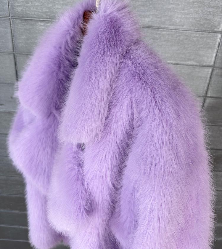 Golden Toka New Korean Style Faux Fox Fur Mid-Length Coat