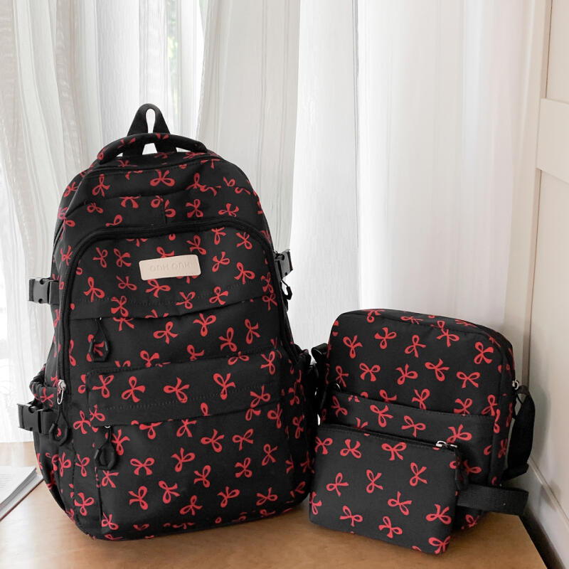 Three-piece Backpack Set Women's School Bag Bow Backpack Large Capacity Lightweight Backpack