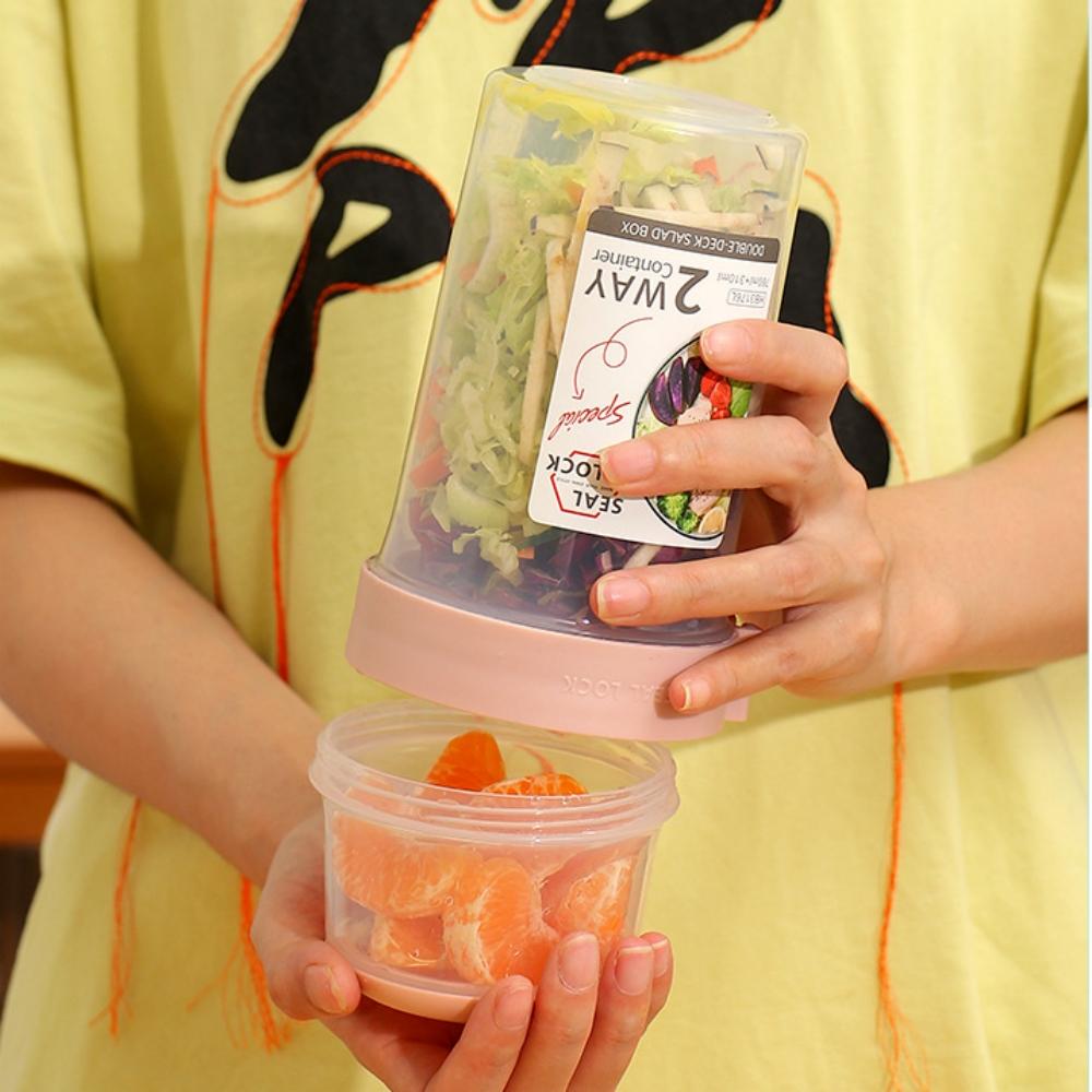 Portable Blender Double-layer PP Salad Cup with Fork Seal Washable Light Meal Scale Juice Cup Large Capacity Fat Reducing Cup