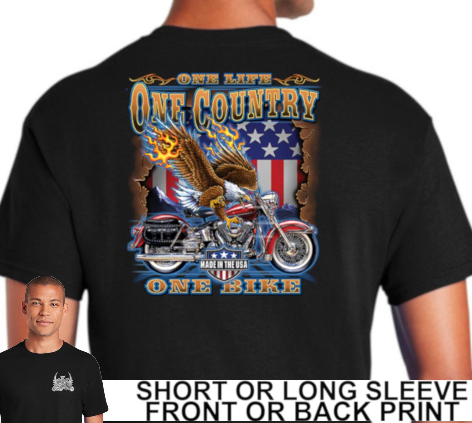 Biker One Life One Country One Bike Classic Knucklehead Motorcycle Men s T Shirt L