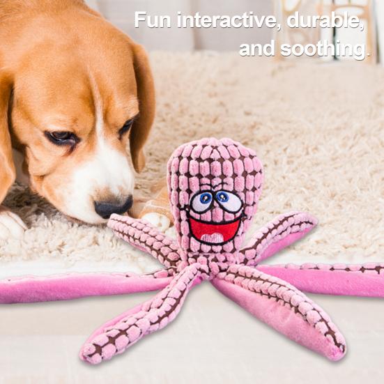 Octopus Dog Toy Cartoon Shape Wear Resistant Teeth Cleaning Funny Plush Octopus Toy Pet Interactive Squeaky Toy