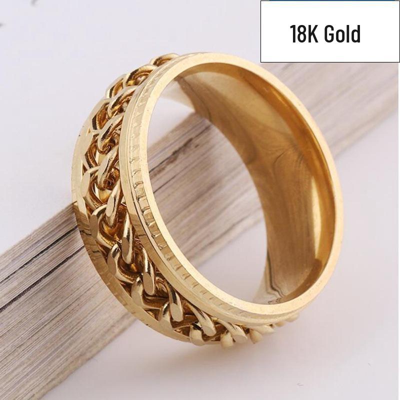 Men's Trendy Rotatable Titanium Steel Chain Ring for Couples